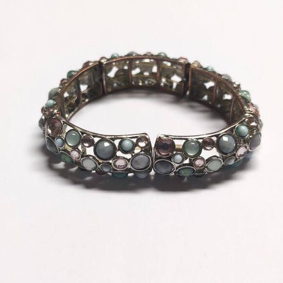 249 Vintage Silver Blue and Pink Faceted Beaded Bangle Bracelet - Picture 4 of 6